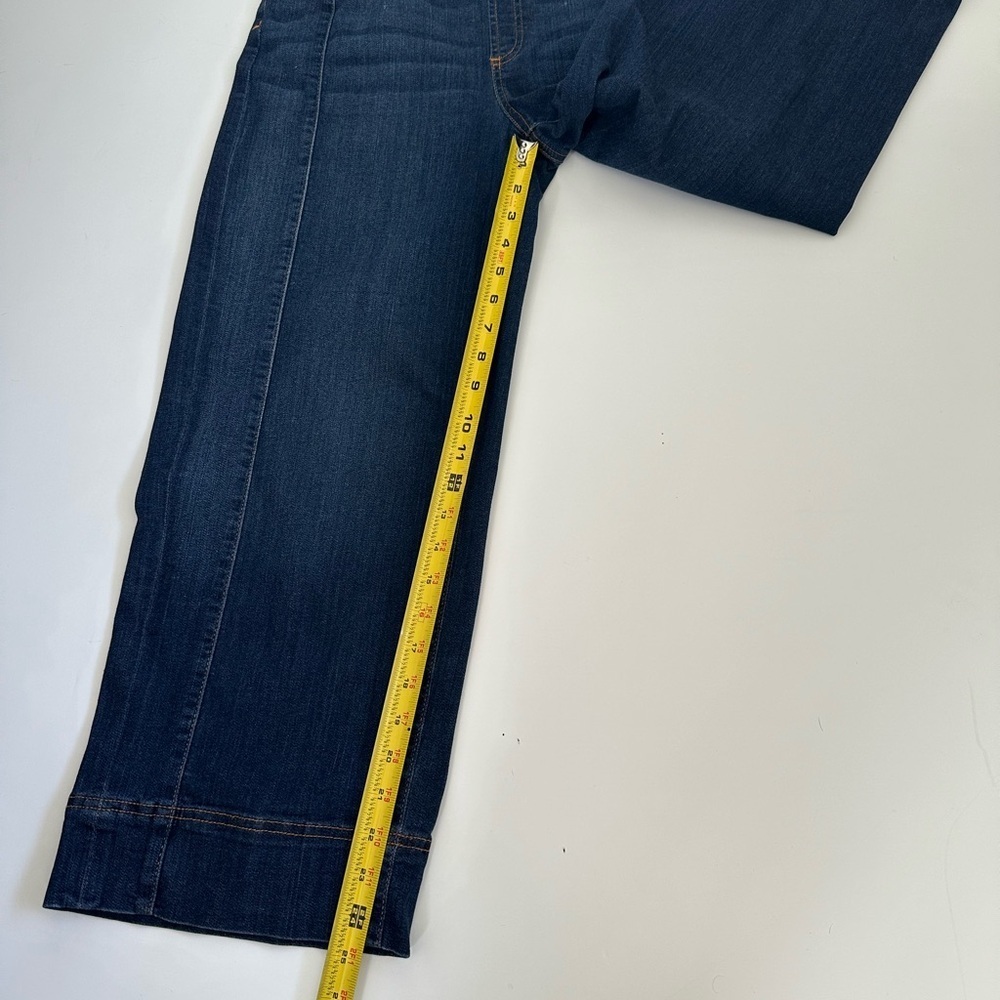 Chico's Dark Blue Flare Jeans on ware leg size 6 - Picture 8 of 14